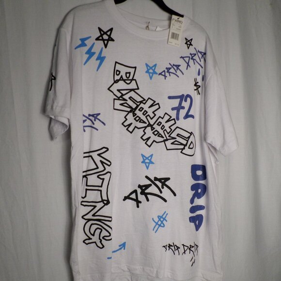 FWRD Denim White Graffiti Fashion Tee Mens Sz XL NWT - Picture 1 of 14